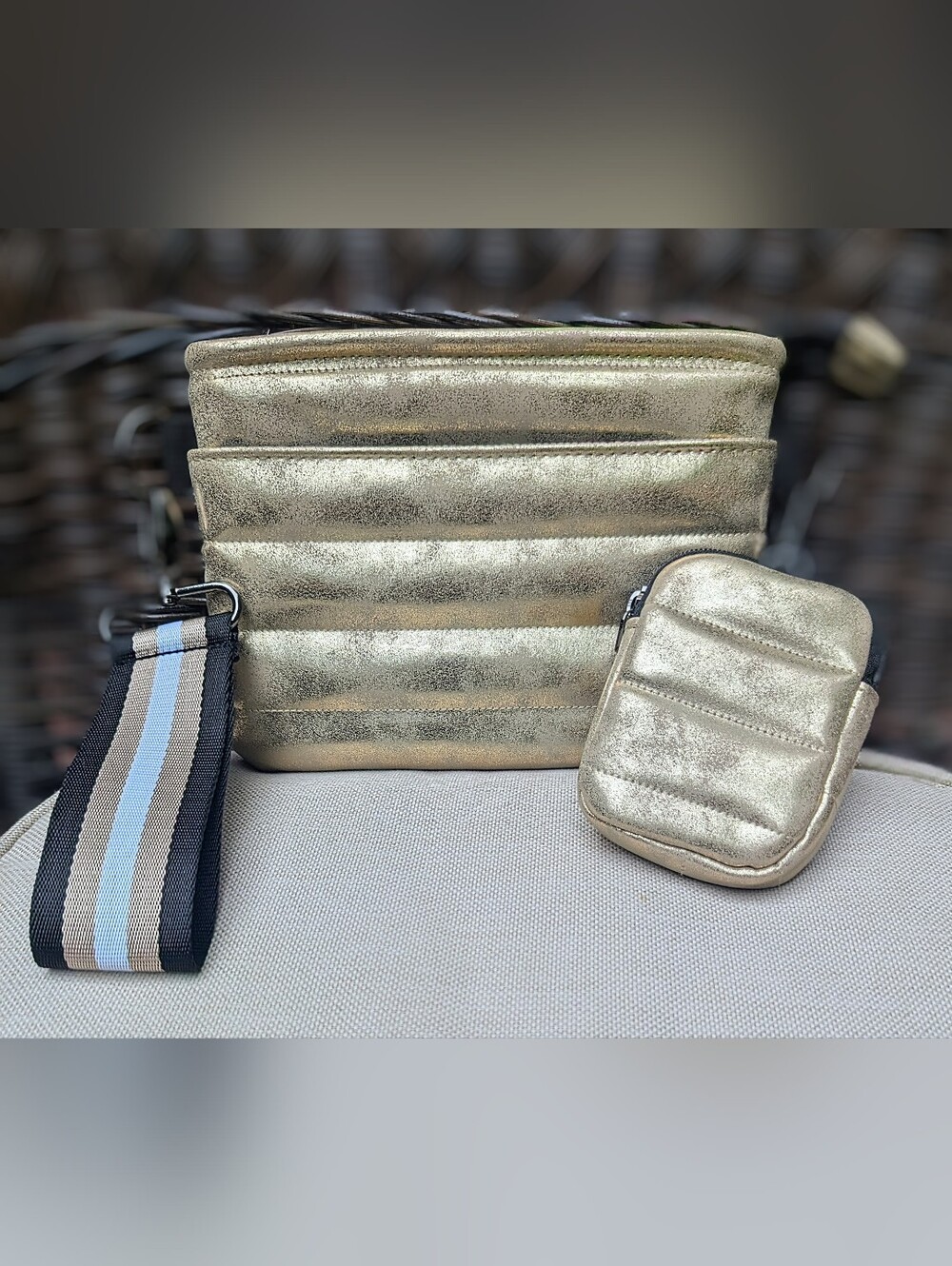 THINK ROYLN Metallic Gold Quilted Crossbody with Removable Pouch